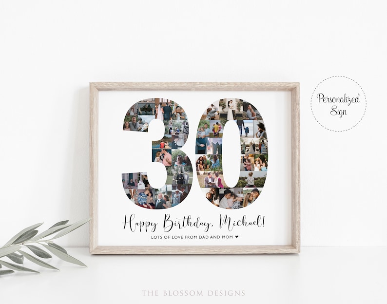 Custom 30th Birthday Gift, Number 30 Photos Collage, 30th Birthday Gifts, 30th Birthday Sign, Born in 1994, Personalized Sign, SWI11 image 5