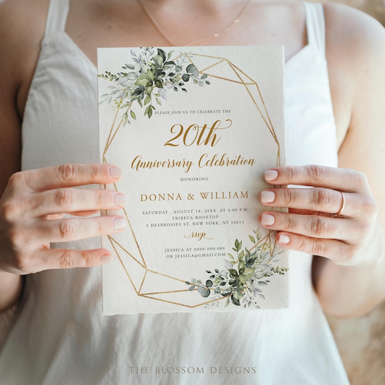 50th Anniversary Invitation, Greenery Wedding Invite, Golden Anniversary Printable, Editable Template, EAC195 image 3