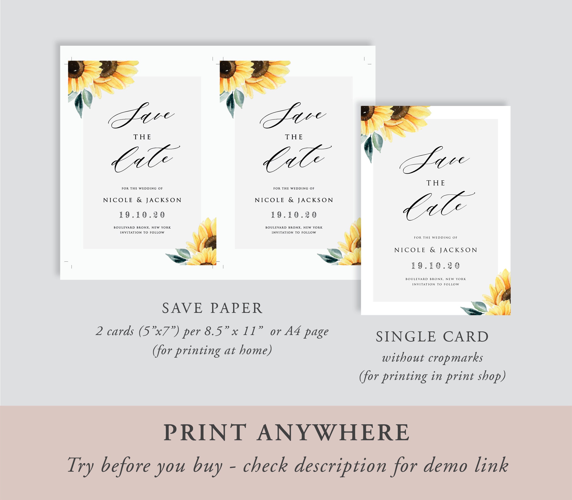 Sunflower Save the Date Template Rustic Save the Date Card - Etsy