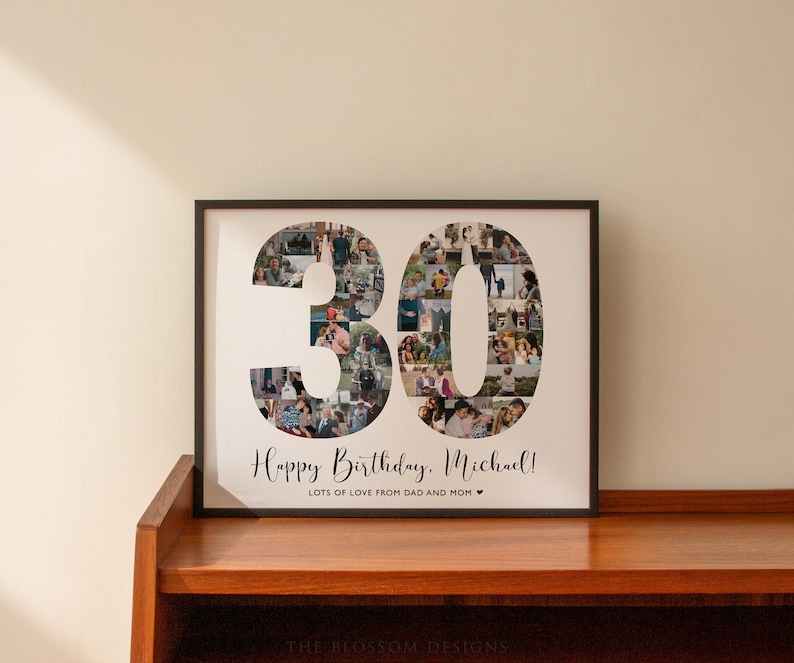 Custom 30th Birthday Gift, Number 30 Photos Collage, 30th Birthday Gifts, 30th Birthday Sign, Born in 1994, Personalized Sign, SWI11 image 3