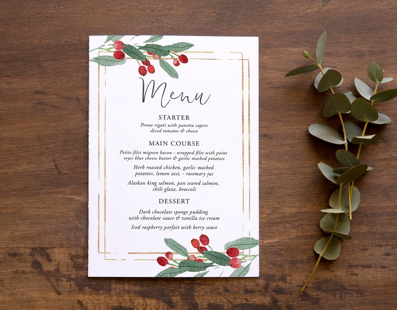 Christmas Menu Template Christmas Menu Printable Christmas - Etsy