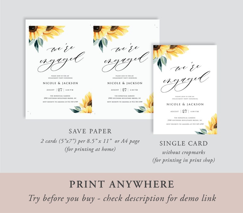 Sunflowers Engagement Party Invitation Template Printable Etsy