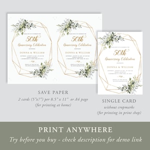 50th Anniversary Invitation, Greenery Wedding Invite, Golden Anniversary Printable, Editable Template, EAC195 image 6