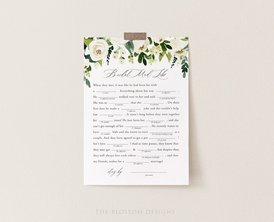 Mad Libs Bridal Shower Game Template, Printable Bridal Shower Funny ...