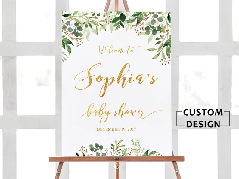 Baby Shower Sign, Baby Shower Welcome Sign, Greenery Baby Shower Sign, Baby Shower Decorations, Baby Shower Sign Printable, RUSH SERVICE image 2