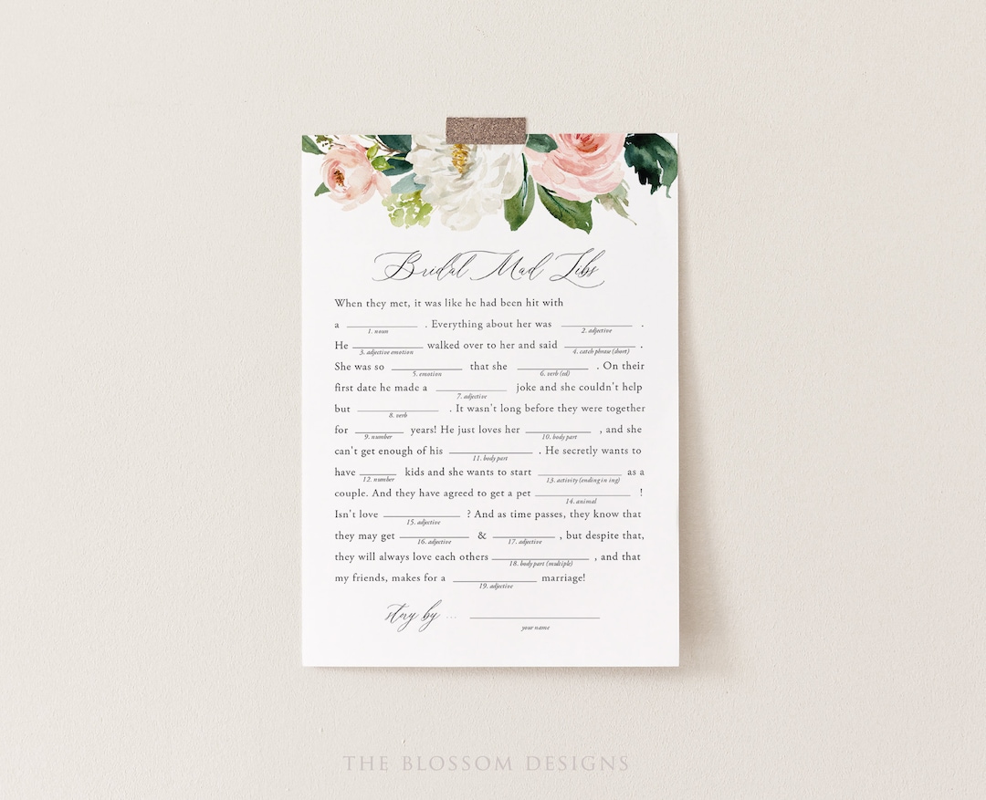 Mad Libs Bridal Shower Game Template, Printable Bridal Shower Funny ...