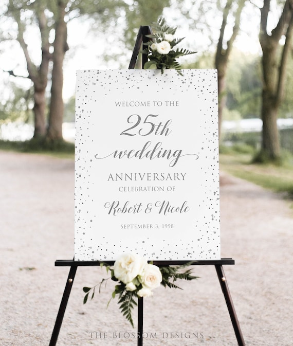 Silver Wedding Anniversary Welcome Sign, 25th Anniversary Poster