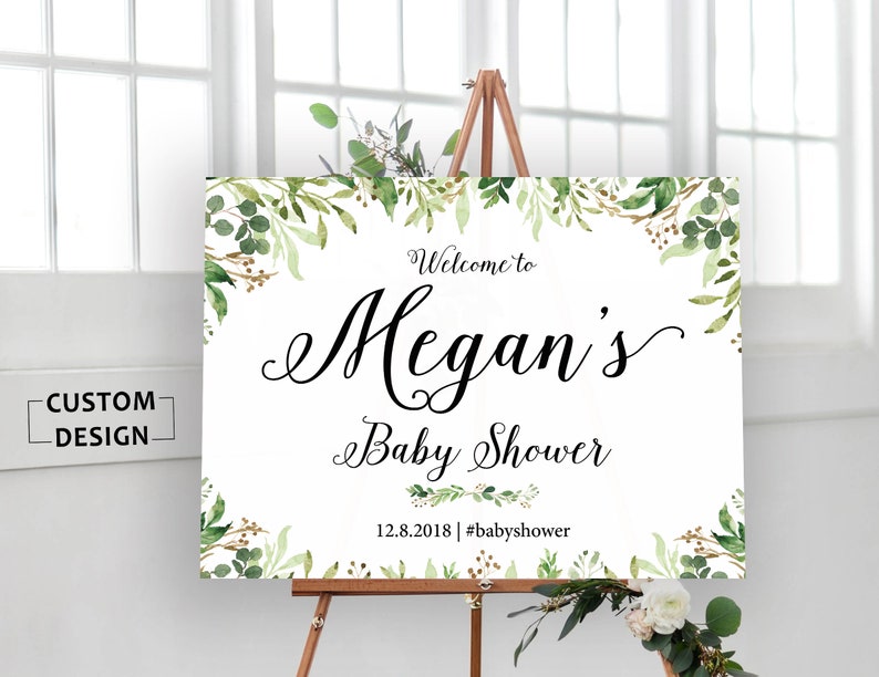 Baby Shower Sign, Baby Shower Welcome Sign, Greenery Baby Shower Sign, Baby Shower Decorations, Baby Shower Sign Printable, RUSH SERVICE image 1