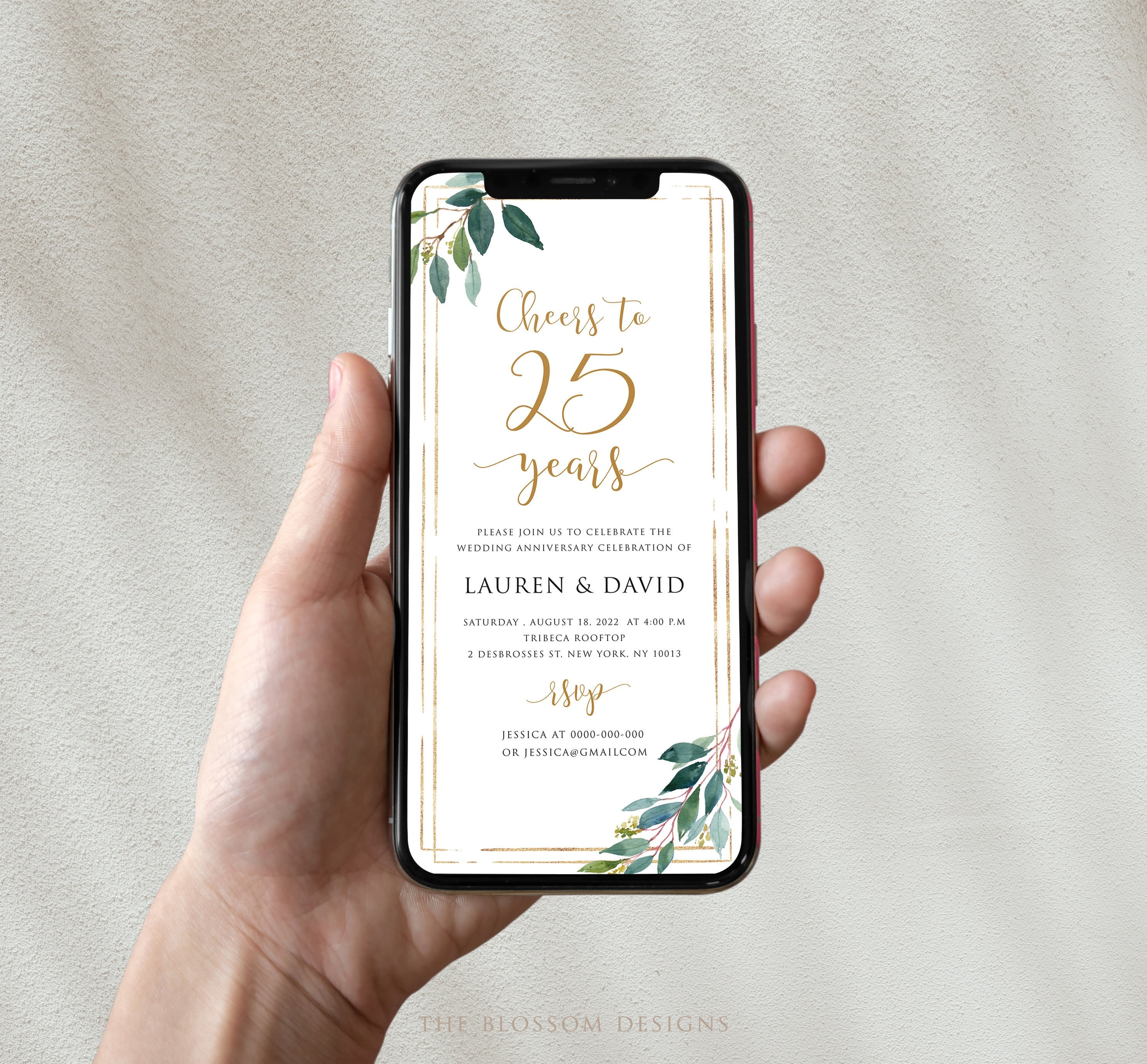 Digital 50th Anniversary Invitation Template, Electronic Anniversary Invite, Greenery Anniversary Evite, Editable Template, LAC42