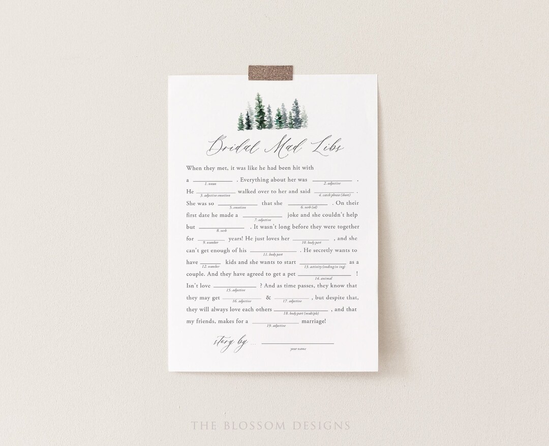 Mad Libs Bridal Shower Game Template Printable Bridal Shower - Etsy
