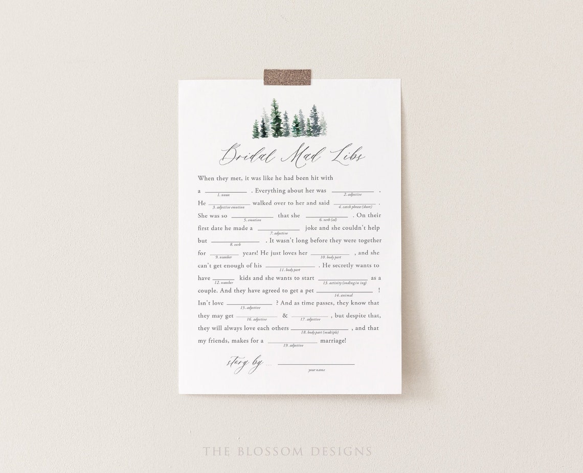 Mad Libs Bridal Shower Game Template Printable Bridal Shower - Etsy