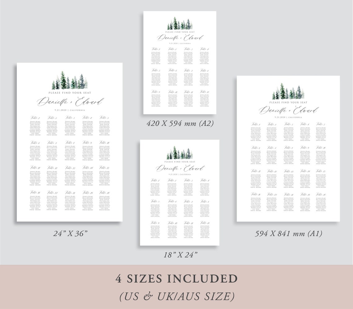 Pine Tree Wedding Seating Chart Template, Editable, Printable (digital ...