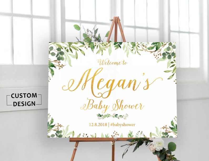 Baby Shower Sign, Baby Shower Welcome Sign, Greenery Baby Shower Sign, Baby Shower Decorations, Baby Shower Sign Printable, RUSH SERVICE image 3
