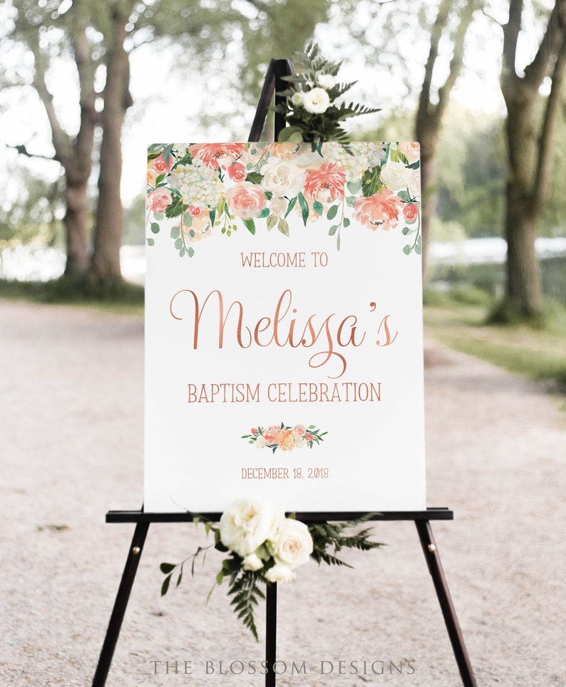 Printable Sign Baptism Decorations Banner First Holy communion Printable Floral Baptism Sign Baptism Decorations Baptism Welcome Sign