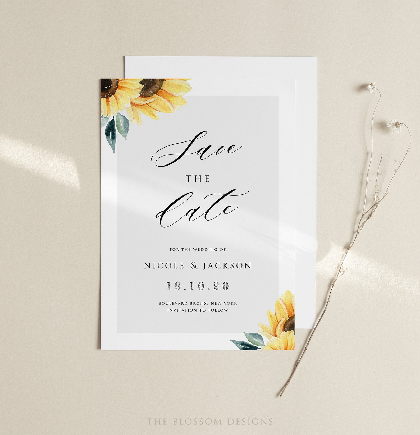 Sunflower Save the Date Template Rustic Save the Date Card | Etsy