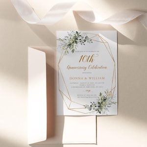 50th Anniversary Invitation, Greenery Wedding Invite, Golden Anniversary Printable, Editable Template, EAC195 image 5