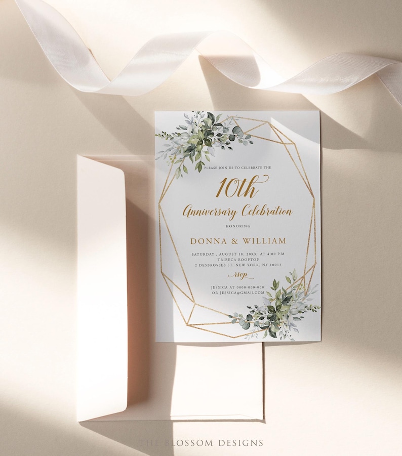 50th Anniversary Invitation, Greenery Wedding Invite, Golden Anniversary Printable, Editable Template, EAC195 image 5