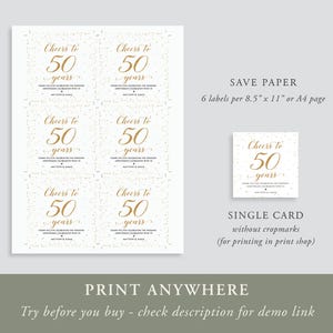 50th Anniversary Favors Label, Gold Confetti, Editable Template (Digital Download), GAC360 image 2