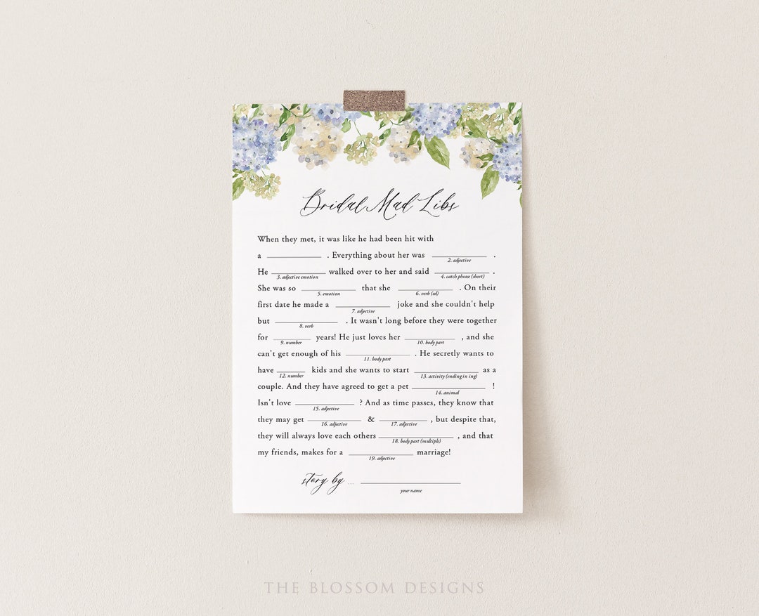 Mad Libs Bridal Shower Game Template Printable Bridal Shower - Etsy