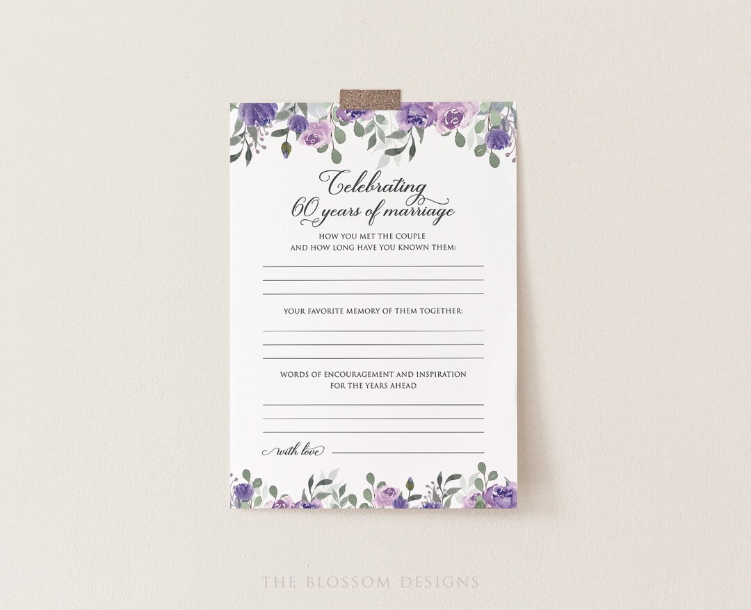 Printable Anniversary Party Sheet, Anniversary Game, Celebrating 60 ...