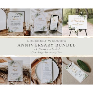 50th Wedding Anniversary Bundle, Greenery Anniversary Set, Anniversary Decoration, 50th Anniversary Printable, 21 Items Included, EAC332