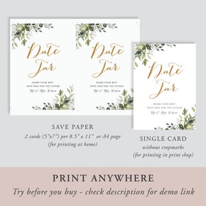 Date Night Jar Printable, Wedding Date Jar Sign and Date Night Advice ...