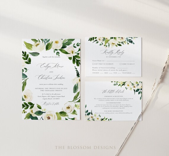 Editable Green Wedding Invitation Templates Set Greenery Wedding Invitation Set Templates Printable Download IDA005A Greenery Botanical