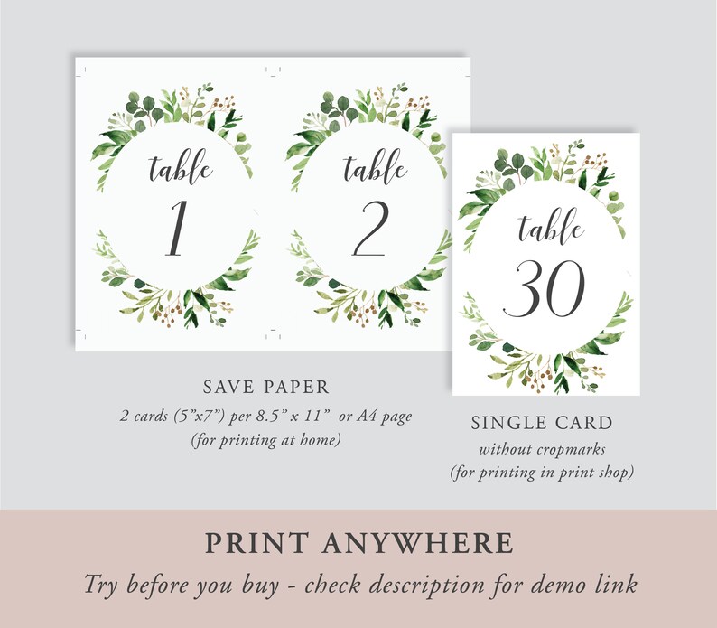 Wedding Table Numbers Template Table Numbers Wedding | Etsy