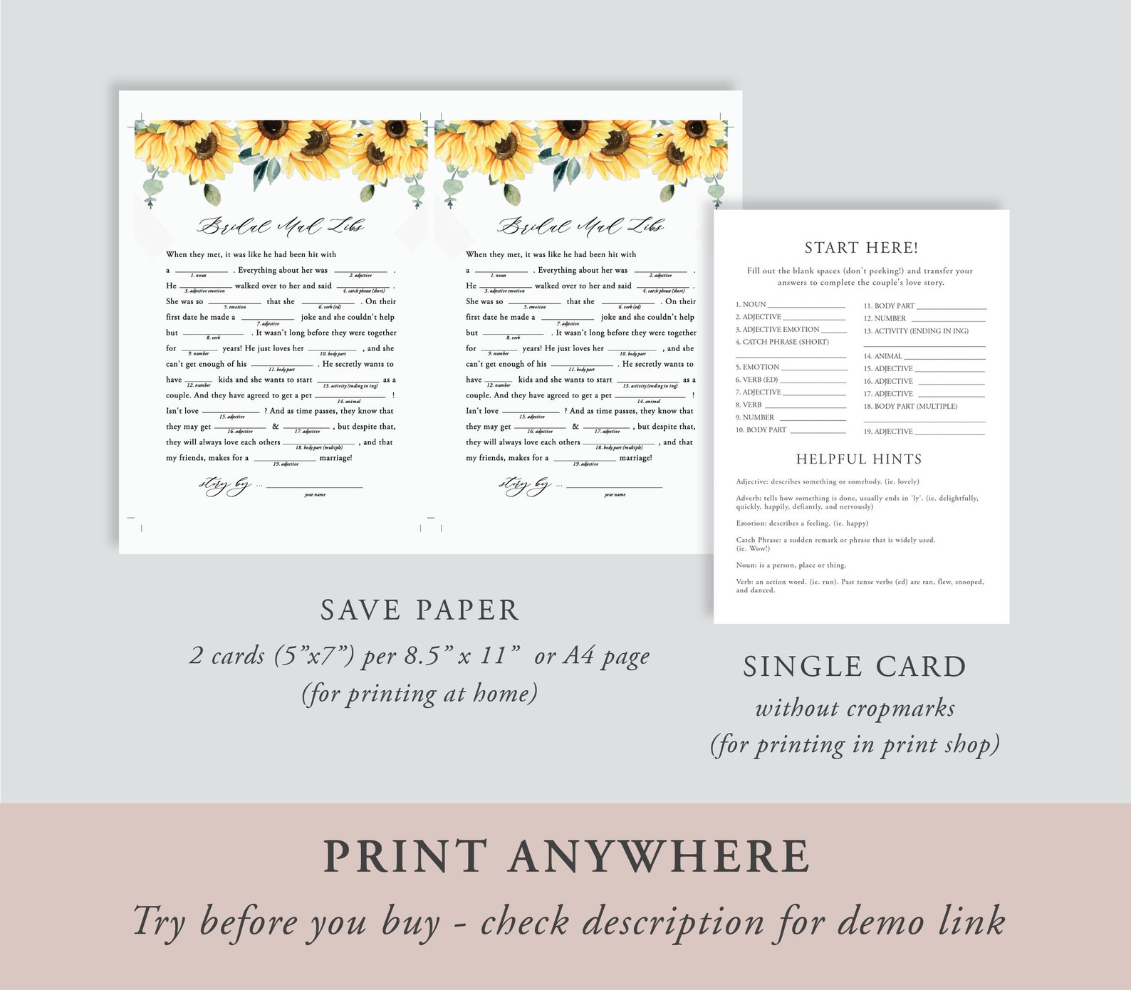 Mad Libs Bridal Shower Game Template Printable Bridal Shower - Etsy