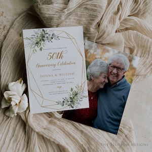 50th Anniversary Invitation, Greenery Wedding Invite, Golden Anniversary Printable, Editable Template, EAC195 image 4