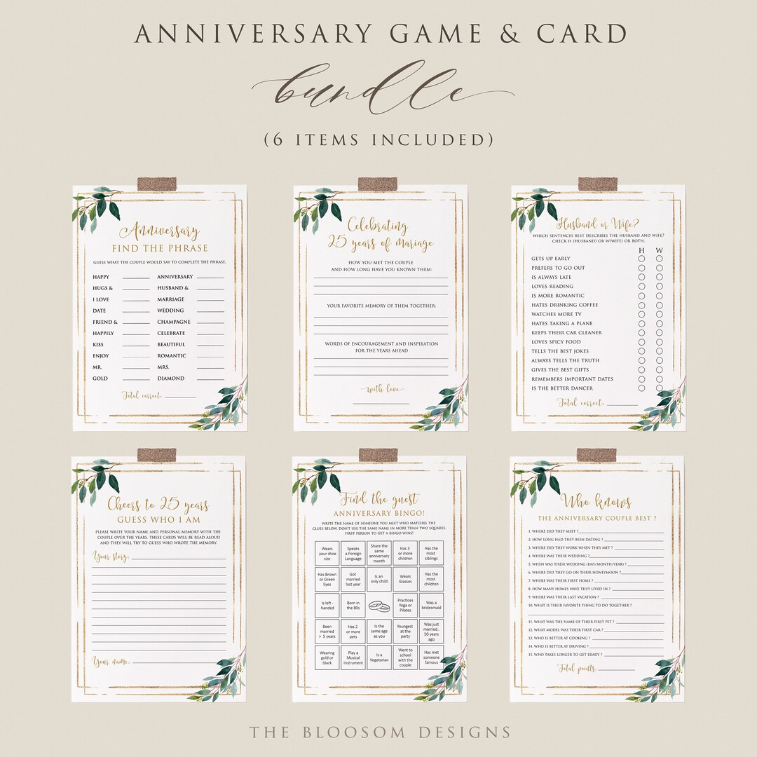 25th Anniversary Game Bundle, Anniversary Party Games Printable ...