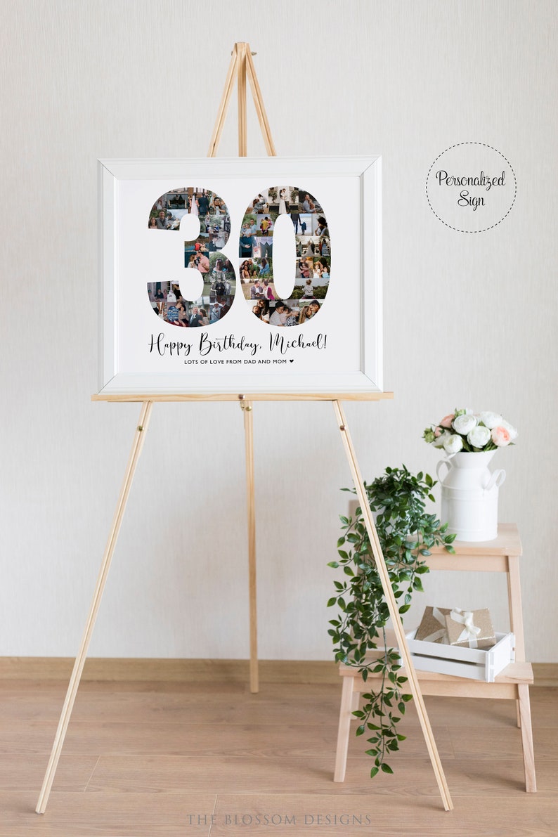 Custom 30th Birthday Gift, Number 30 Photos Collage, 30th Birthday Gifts, 30th Birthday Sign, Born in 1994, Personalized Sign, SWI11 image 2