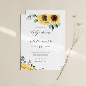 Sunflower Baby Shower Invitation Template, Printable Baby Shower Invite ...