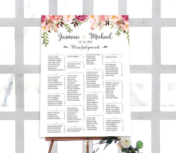 Alphabetical Wedding Seating Chart Template