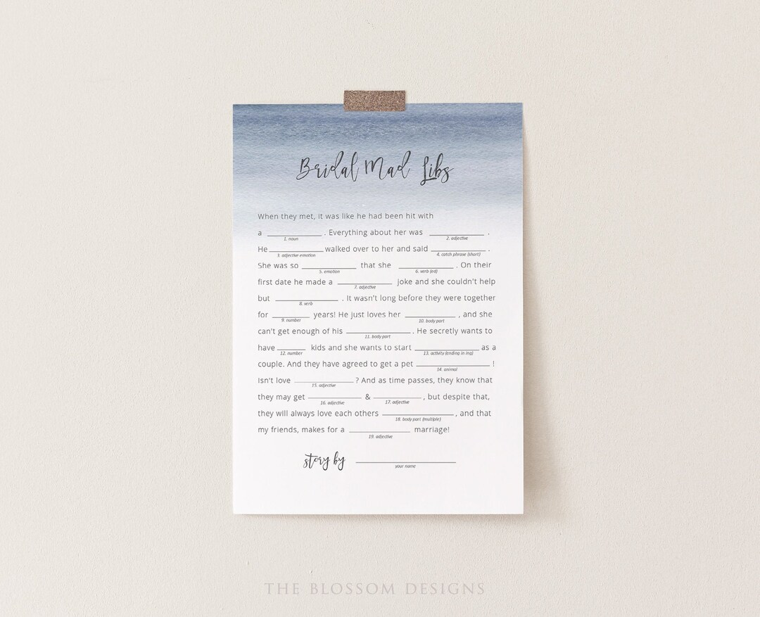 Mad Libs Bridal Shower Game Template, Printable Bridal Shower Funny ...