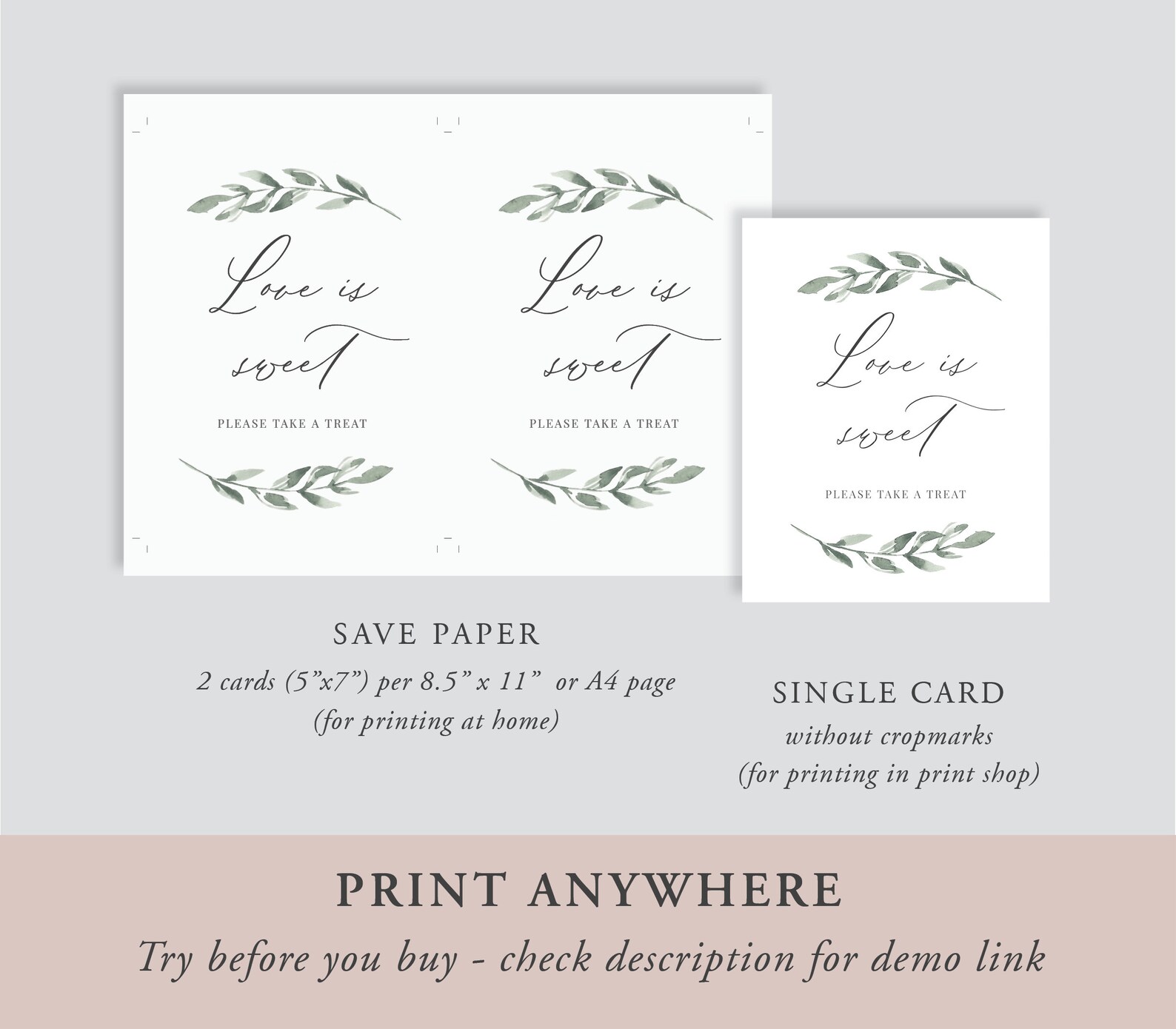 Greenery Love is Sweet Sign Greenery Signs Printable | Etsy