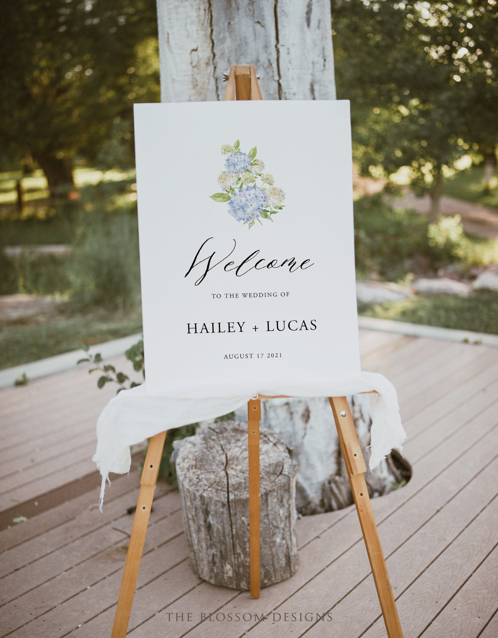 Hydrangea Wedding Welcome Sign Template, Blue Hydrangea Welcome Sign, Spring Wedding Decor, Wedding Welcome Sign Printable, Editable, BH11