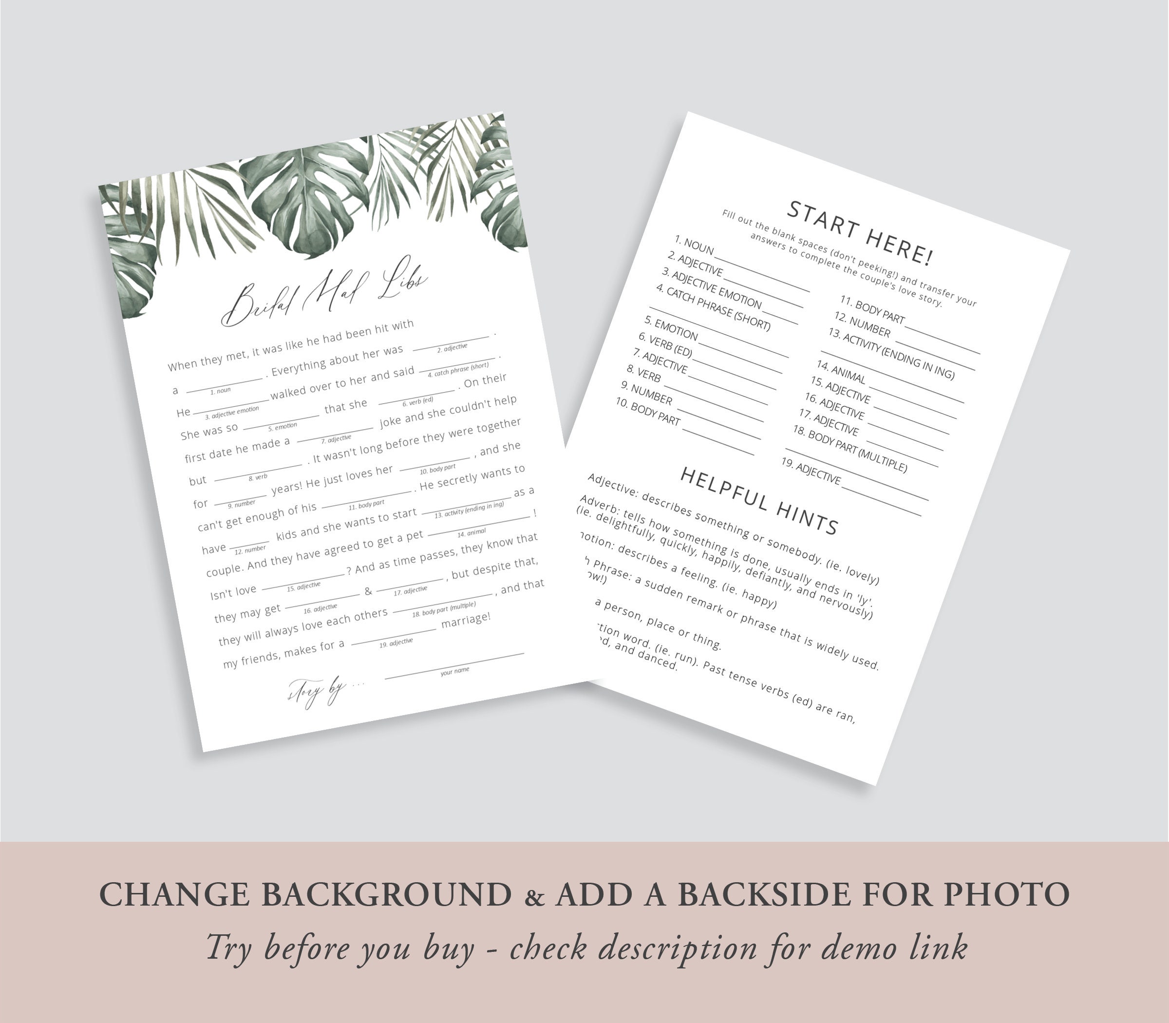Mad Libs Bridal Shower Game Template Printable Bridal Shower | Etsy