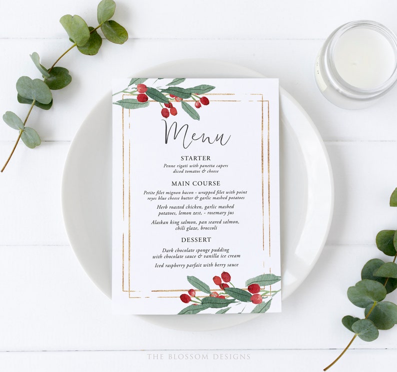 Christmas Menu Template Christmas Menu Printable Christmas - Etsy