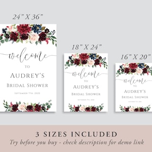 Burgundy Bridal Shower Sign Template, Bridal Shower Decoration, Bridal ...