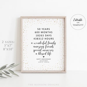 Happy 50th Anniversary, Gold Wedding Anniversary Sign, 50th Anniversary Sign Printable, Anniversary Gifts Idea, Editable Template, GAC18 image 2