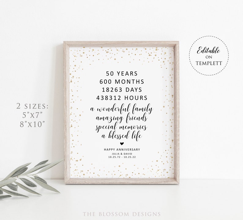 Happy 50th Anniversary, Gold Wedding Anniversary Sign, 50th Anniversary Sign Printable, Anniversary Gifts Idea, Editable Template, GAC18 image 2