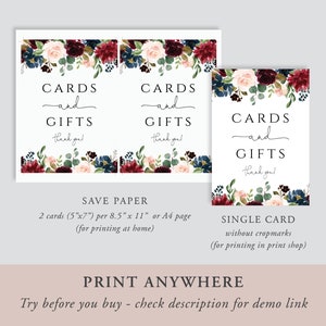Free Printable Reception Cards Burgundy