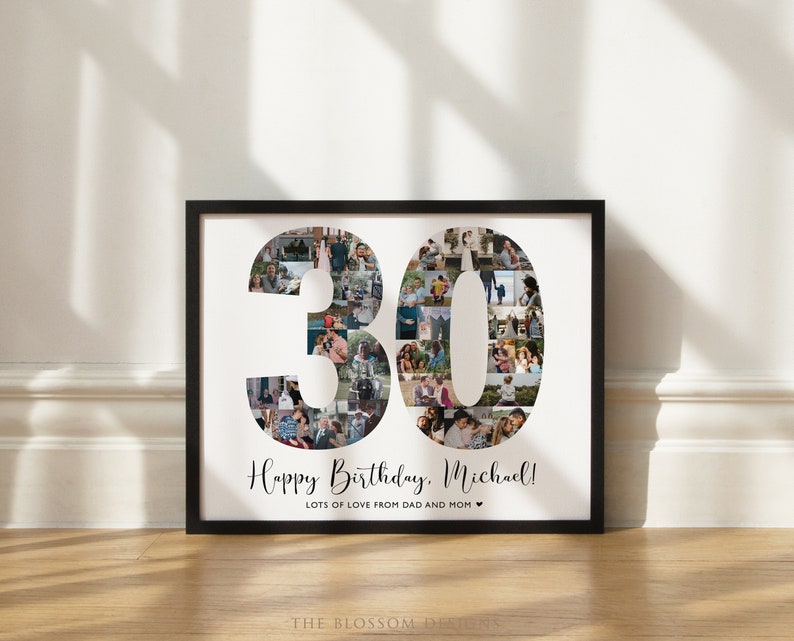 Custom 30th Birthday Gift, Number 30 Photos Collage, 30th Birthday Gifts, 30th Birthday Sign, Born in 1994, Personalized Sign, SWI11 image 1