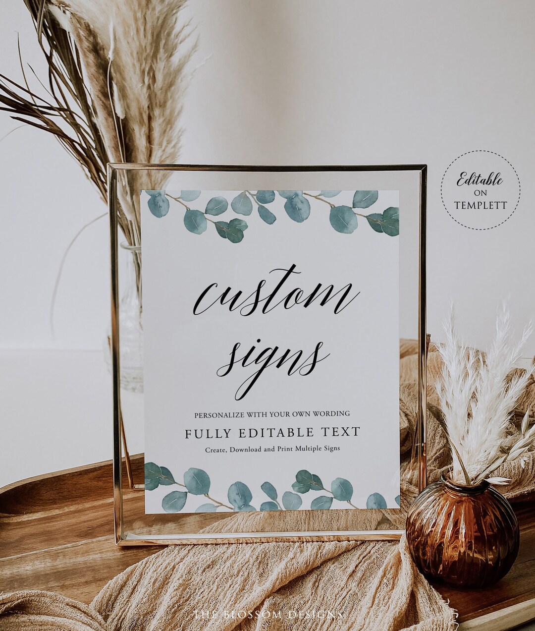 Greenery Indesign Greenery Wedding Sign Template, Self-editing Template, Create Unlimited ...