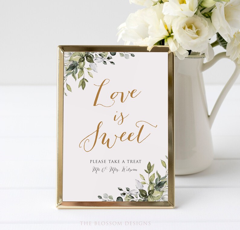 Greenery Love is Sweet Sign Greenery Signs Printable | Etsy