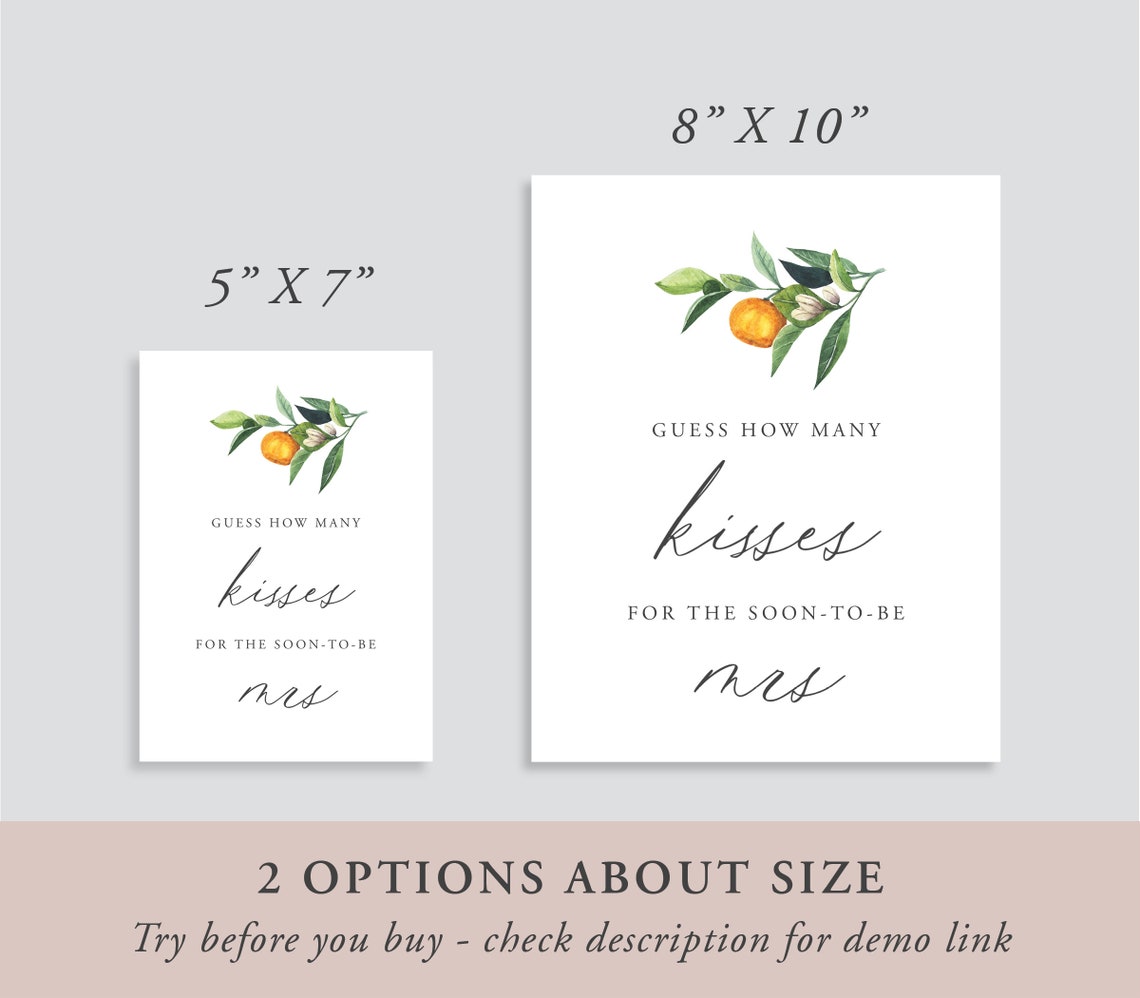 How Many Kisses Game Template Bridal Shower Game Template | Etsy