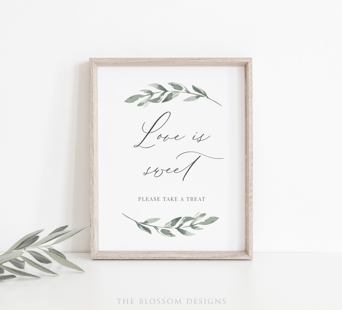 Greenery Love is Sweet Sign Greenery Signs Printable | Etsy