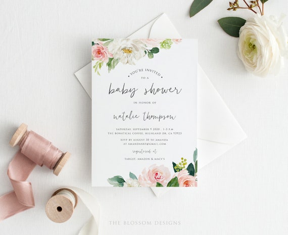 Blush Flowers Invite Template Blush /& Gold Baptism Invitation Template Printable Floral Baby Baptism Invitation B29 Templett