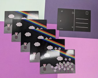 Midnight Rainbow Flower Postcard - Matte Black Postcard for Mailing or Decoration